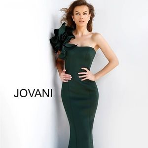 NWT Jovani 63994 One Shoulder Fitted Scuba Evening Dress in NAVY.